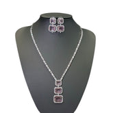 Baby Pink Quartz Necklace Set with Cubic Zirconia - White Gold Plated
