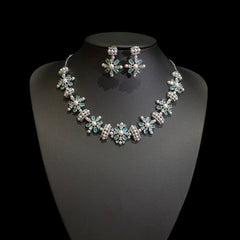 Lab-Grown Emerald Necklace Set – White Gold Plated with Cubic Zirconia & Pearls