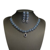 Blue Sapphires Necklace Set With Cubic Zirconia - White Gold Plated