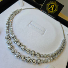 Kisha - Dazzling White Gold Cubic Zirconia Double Layered Necklace Set With Earrings