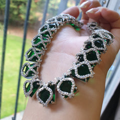 Lab-Grown Emerald Necklace Set – White Gold Plated with Cubic Zirconia