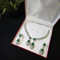 Clara - Emerald Green Silver Necklace Set with Earrings