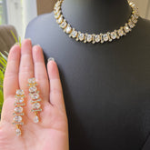 Sobi - Dazzling Gold & White Cubic Zirconia Necklace Set with Earrings