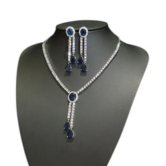 Blue Sapphires Necklace Set with Cubic Zirconia – White Gold Plated