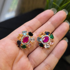 Fern - Gold Gemstones Pendant Necklace Set with Earrings