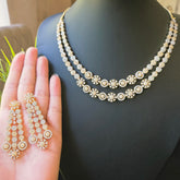 Kisha - Dazzling Gold Cubic Zirconia Double Layered Necklace Set with Earrings