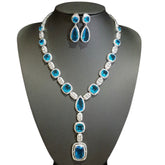 Blue Topaz Necklace Set – White Gold Plated with Cubic Zirconia