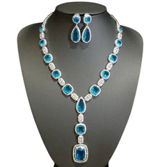 Blue Topaz Necklace Set – White Gold Plated with Cubic Zirconia
