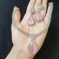 Pink Quartz Necklace Set with Tikka