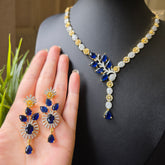 Vina - Blue Sapphires Gold Necklace Set With Earrings