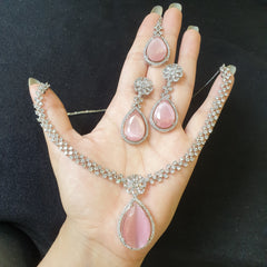 Pink Quartz Necklace Set with Tikka