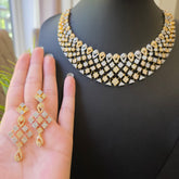 Renu - Dazzling Gold & White Cubic Zirconia Necklace Set with Earrings