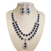 Lab-Grown Blue Sapphire Necklace Set – White Gold Plated with Cubic Zirconia