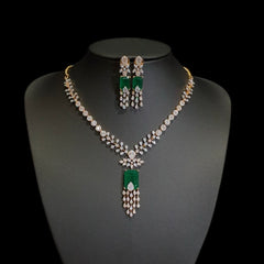 Elegant Emerald Necklace Set with Cubic Zirconia – Yellow Gold Plated