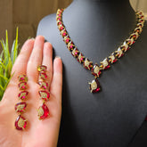 Ayra - Red Garnet Gold Necklace Set With Earrings