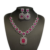 Rubies Necklace Set With Cubic Zirconia - White Gold Plated