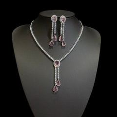 Baby Pink Stone Necklace Set with Cubic Zirconia – White Gold Plated