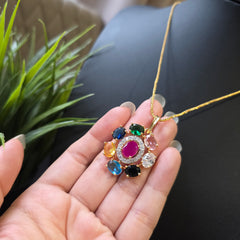 Fern - Gold Gemstones Pendant Necklace Set with Earrings