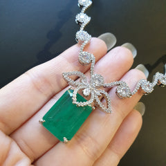 Emerald Green Necklace Set – White Gold Plated with Cubic Zirconia