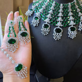 Gloria - Bespoke Emerald Green Statement Necklace Set with Earrings & Tika