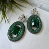 Bella - Bespoke Emerald Green & White Cubic Zirconia Dangle Earrings
