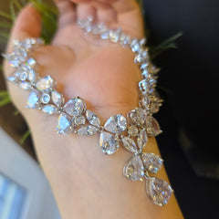 Pansy - Dazzling Silver White Cubic Zirconia Necklace Set with Earrings