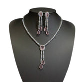 Baby Pink Stone Necklace Set with Cubic Zirconia – White Gold Plated