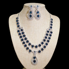 Lab-Grown Blue Sapphire Necklace Set – White Gold Plated with Cubic Zirconia