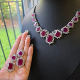 Anna - Deep Rubies Pink Necklace Set with Earrings