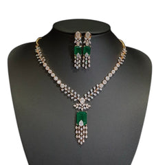Elegant Emerald Necklace Set with Cubic Zirconia – Yellow Gold Plated