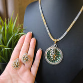 Melissa - Gold Emerald Pendant Set With Earrings