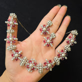 Lab Grown Garnets Necklace Set with Cubic Zirconia and Pearls