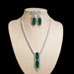 Lab-Grown Emerald Necklace Set – White Gold Plated with Cubic Zirconia