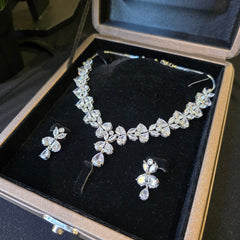 Pansy - Dazzling Silver White Cubic Zirconia Necklace Set with Earrings