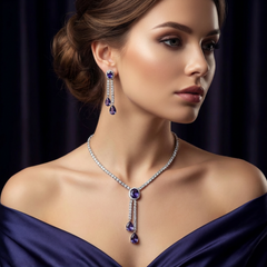 Lab-Grown Purple Amethysts Necklace Set with Cubic Zirconia – White Gold Plated