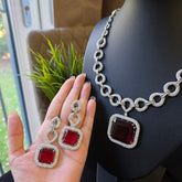 Ella - Ruby Red Necklace Set with Earrings