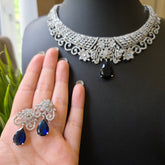 Siniha - Bespoke Blue Sapphire Necklace Set With Earrings