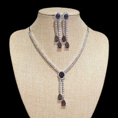 Lab-Grown Purple Amethysts Necklace Set with Cubic Zirconia – White Gold Plated