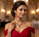 Ayra - Red Garnet Gold Necklace Set With Earrings
