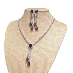 Lab-Grown Purple Amethysts Necklace Set with Cubic Zirconia – White Gold Plated