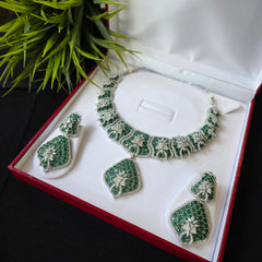 Ada - Bold Emeralds Statement Necklace Set With Earrings