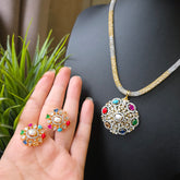 Milli - Multi Gemstones Gold plated Pendant Necklace Set with Earrings