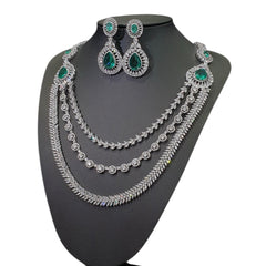 Green Topaz Necklace Set - White Gold Plated with Cubic Zirconia