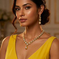 Ayra - Yellow Citrine Necklace Set With Earrings