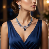 Afi - Floral Sapphire Blue Silver Necklace Set with Earrings