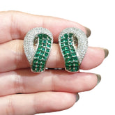Stunning Emerald Green Stud Earrings with Cubic Zirconia - White Gold Plated