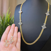 Ira - Yellow Gold electroplated Long Chain Necklace with Earrings