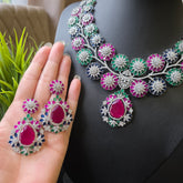 Luz - Bespoke Rubies, Emeralds & Sapphires Statement Necklace Set with Earrings