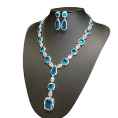 Blue Topaz Necklace Set – White Gold Plated with Cubic Zirconia