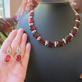 Niamh - Exquisite Red Garnets Gold Necklace Set with Earrings